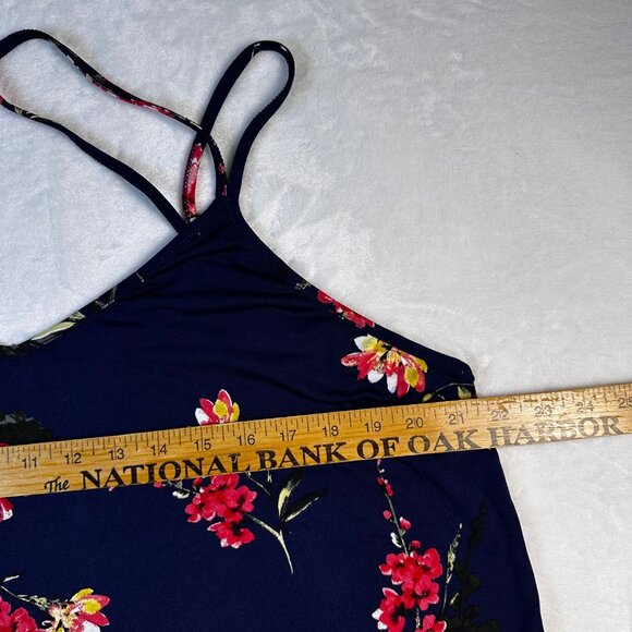 Papermoon Womens Blouse Navy Floral Spaguetti Strap Top Sz 2X Crisscross Back - Picture 8 of 10